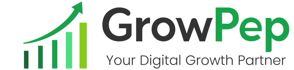 GrowPep digital growth partner logo in green and black typography