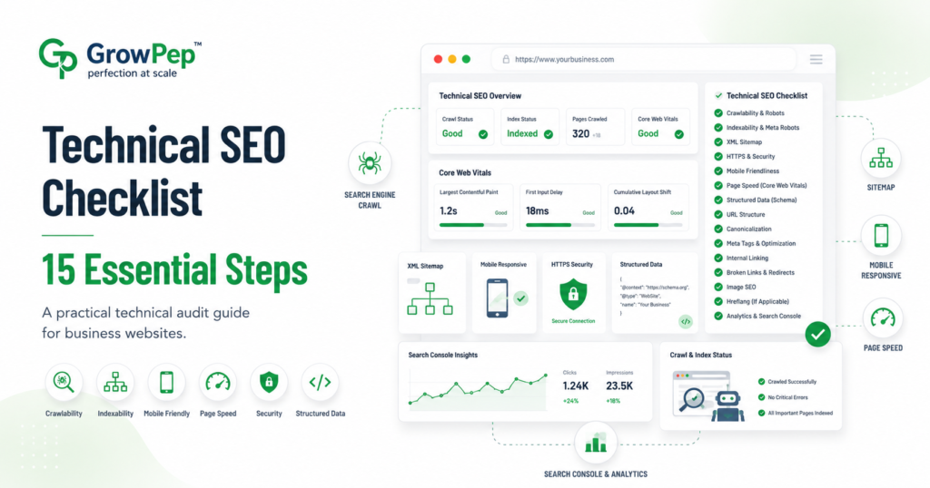 Technical SEO checklist for a business website with 15 essential steps