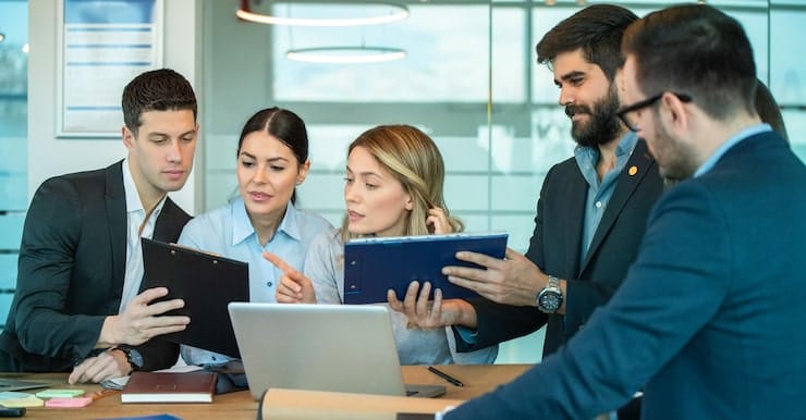 Business professionals discussing a sensitive customer complaint